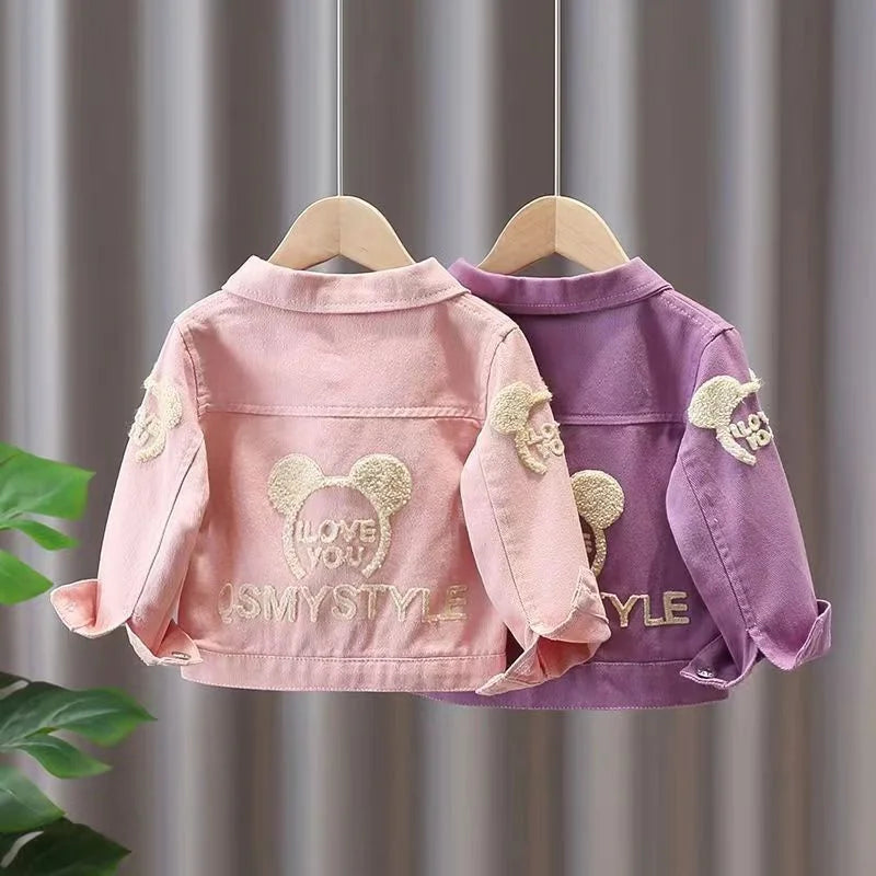 New Girls Denim Jacket Spring Autumn Cartoon Pattern Top Fashion Cowboys Cardigan Baby Casual Coats 0-6 Years