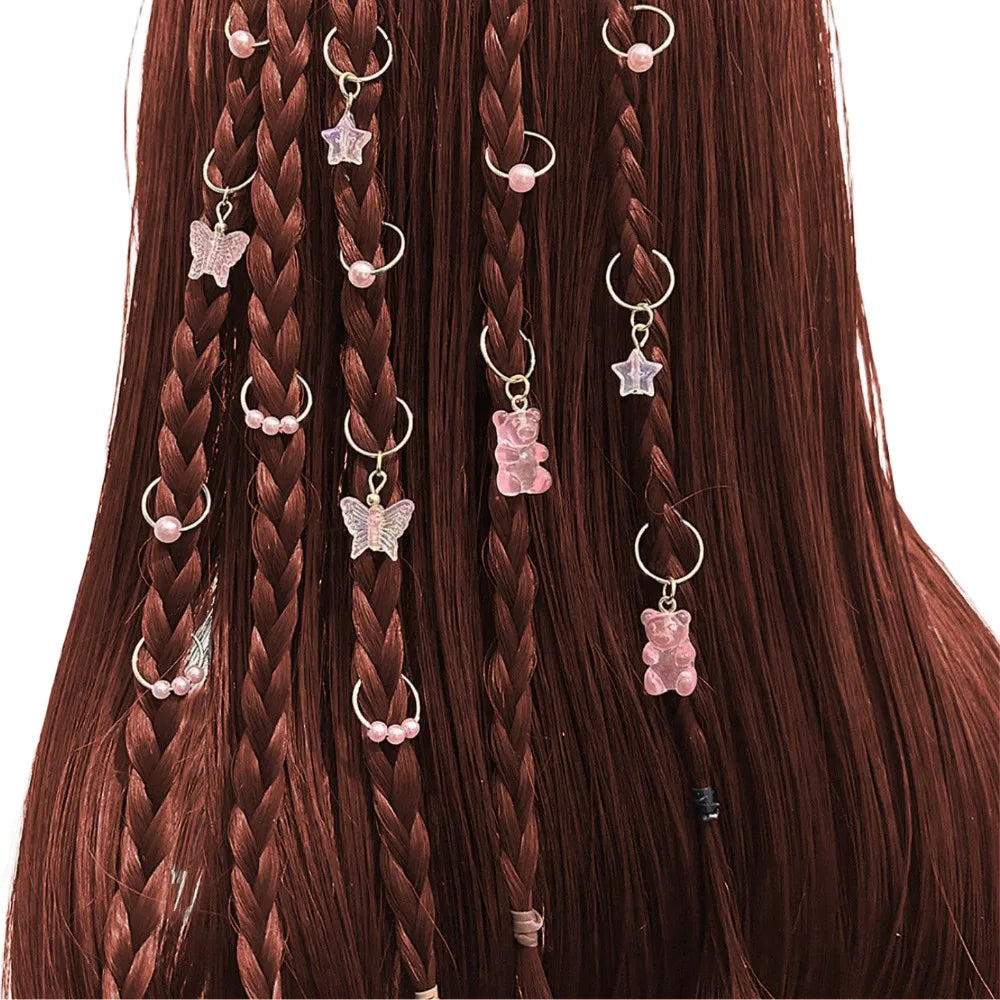 14pcs Butterfly Bear Mixed Hair Rings Set Hair Braiding Dread Locks Dreadlocks Beads Gold Dirty Braids Hair Braid Tubes Decor