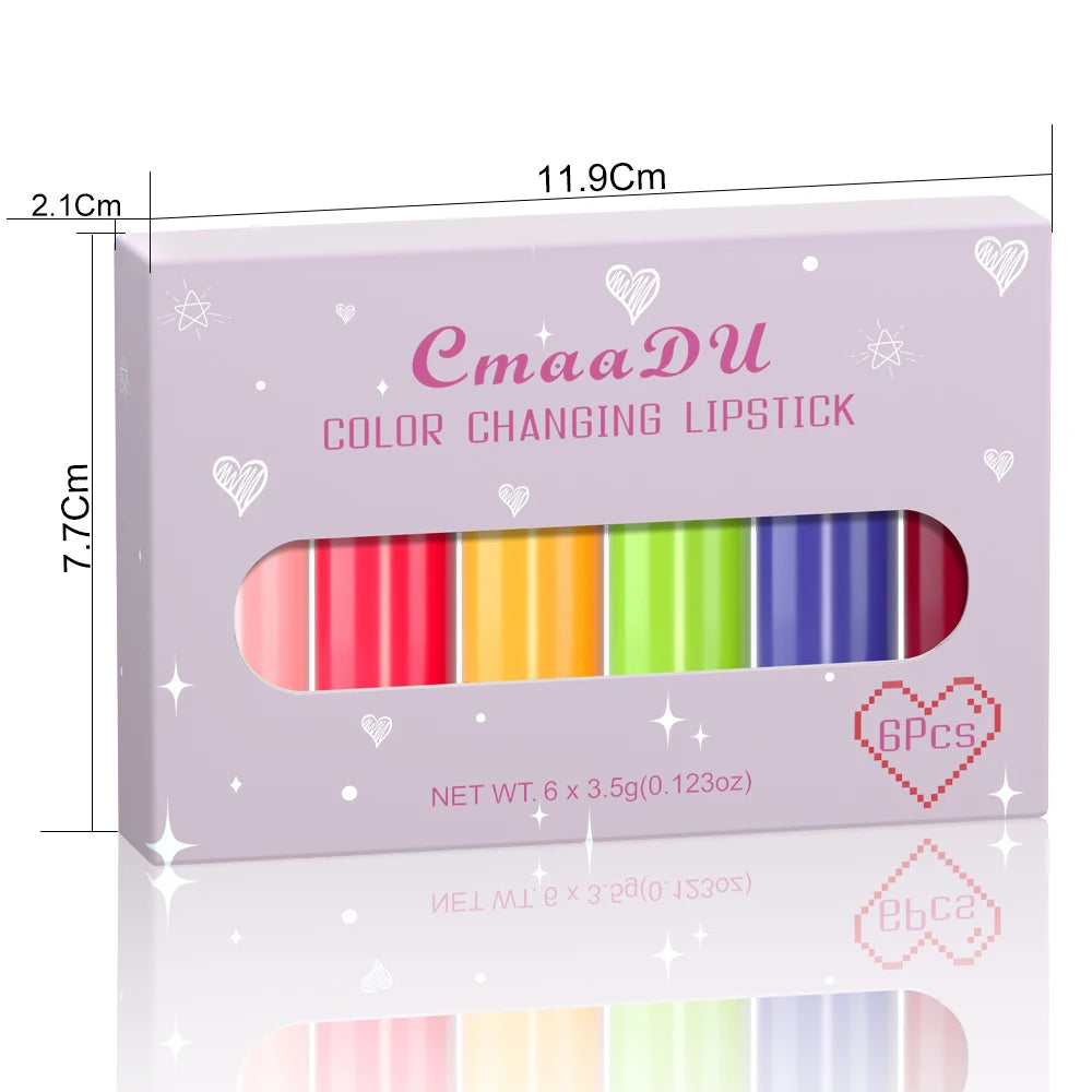 CmaaDu 6-Color Long-Lasting Moisturize Lip Gloss Waterproof Liquid Lipstick Set - Fruity，Color Changes As the Temperature Rises