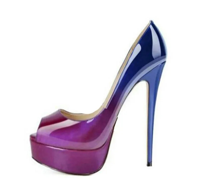 Candy Orange Green Peep Toe Ultra Heels Platform Pumps 14 cm High Heel Patent Leather Celebrity Shoes Woman Stage Fashion Heels