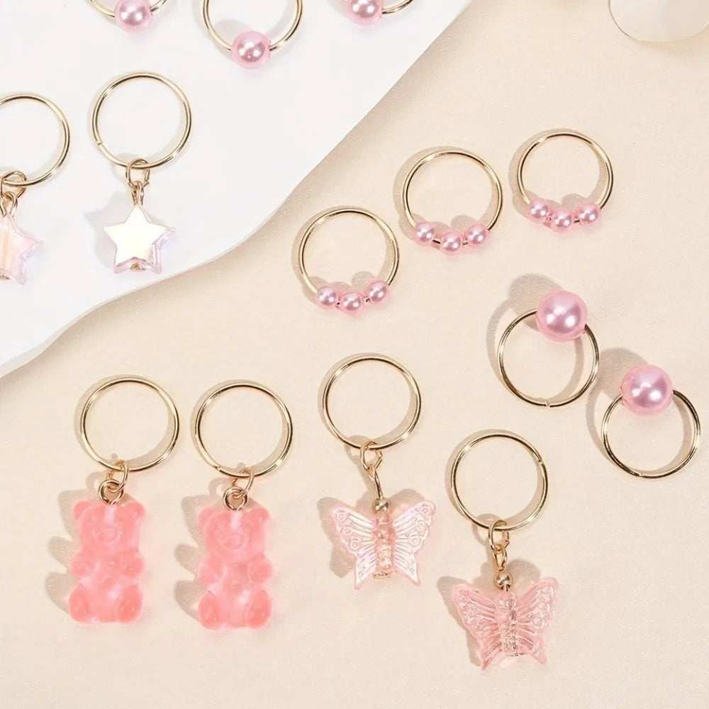 14pcs Butterfly Bear Mixed Hair Rings Set Hair Braiding Dread Locks Dreadlocks Beads Gold Dirty Braids Hair Braid Tubes Decor