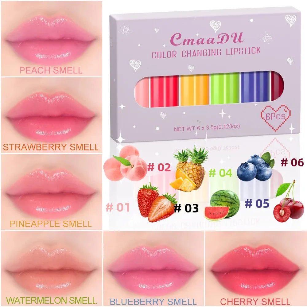 CmaaDu 6-Color Long-Lasting Moisturize Lip Gloss Waterproof Liquid Lipstick Set - Fruity，Color Changes As the Temperature Rises