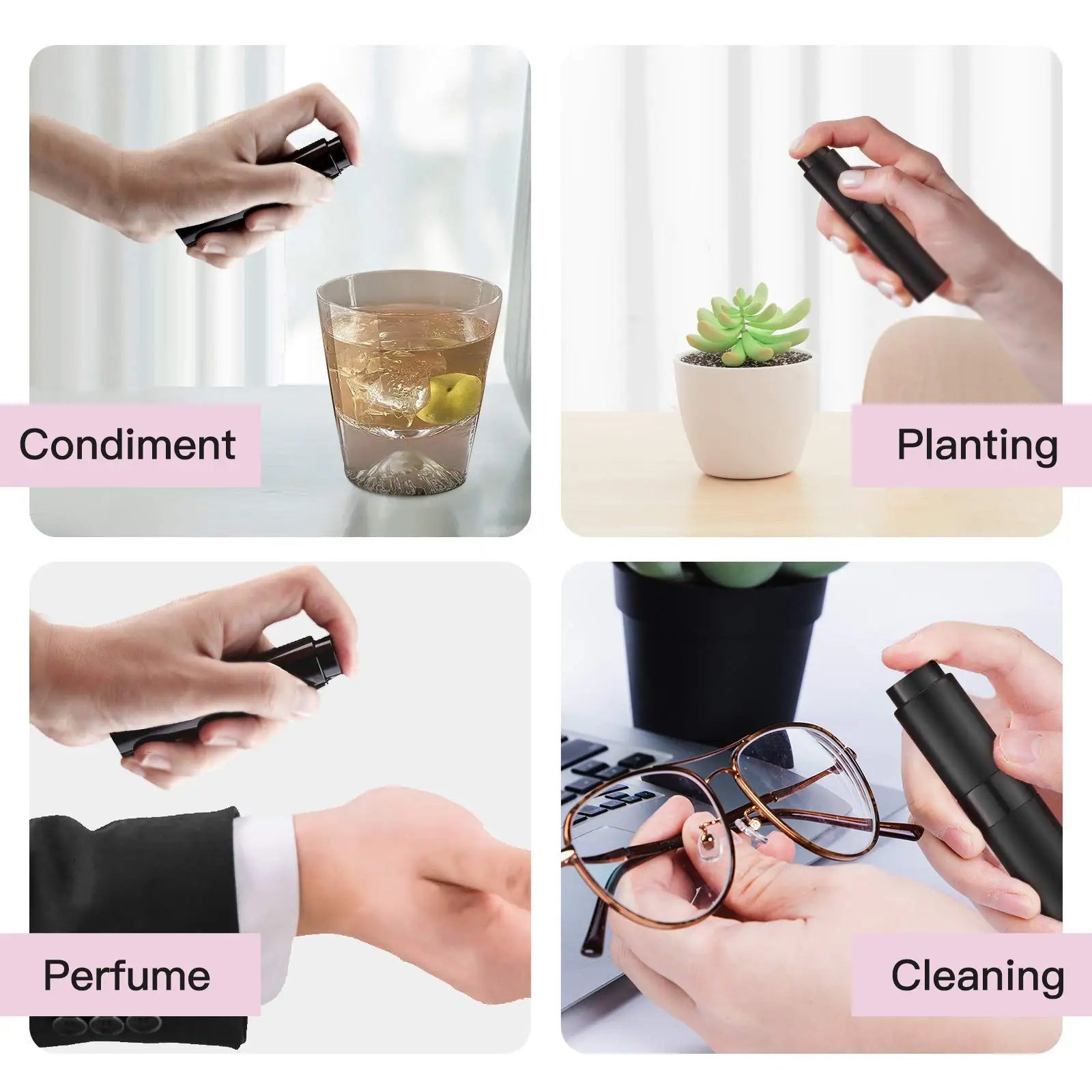 7PCS+4 Accessories 8ml Perfume Nebulizer Refillable with 7 Spray Bottles, 1 Funnel, 1 Straw, 1 Dispenser Divan, 1 Spring Straw