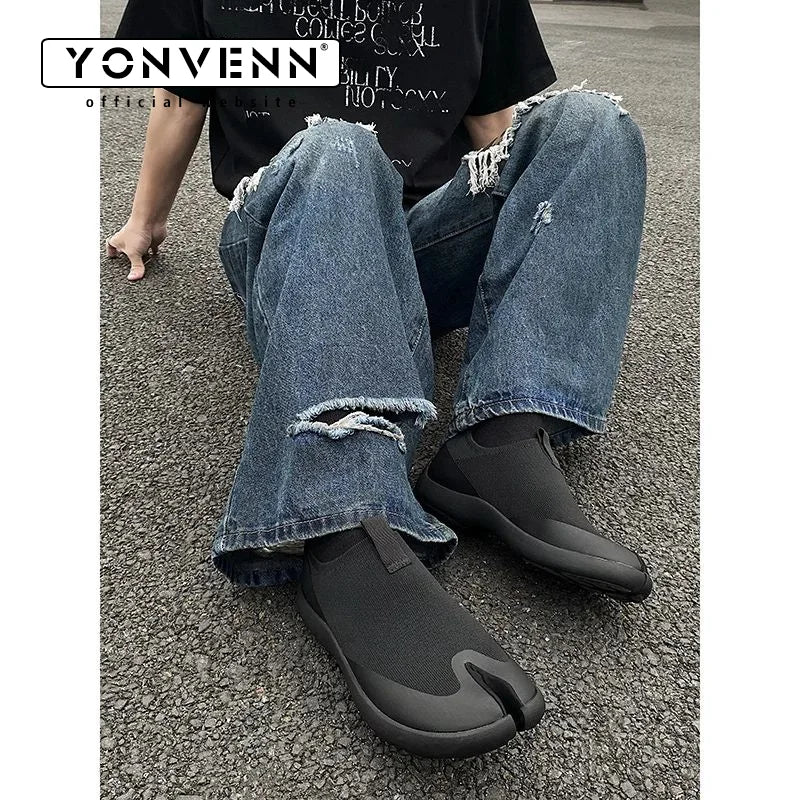 Tabi shoes for men and women breathable for summer knit Mules for couples soft soled casual Split toe slippers trendy