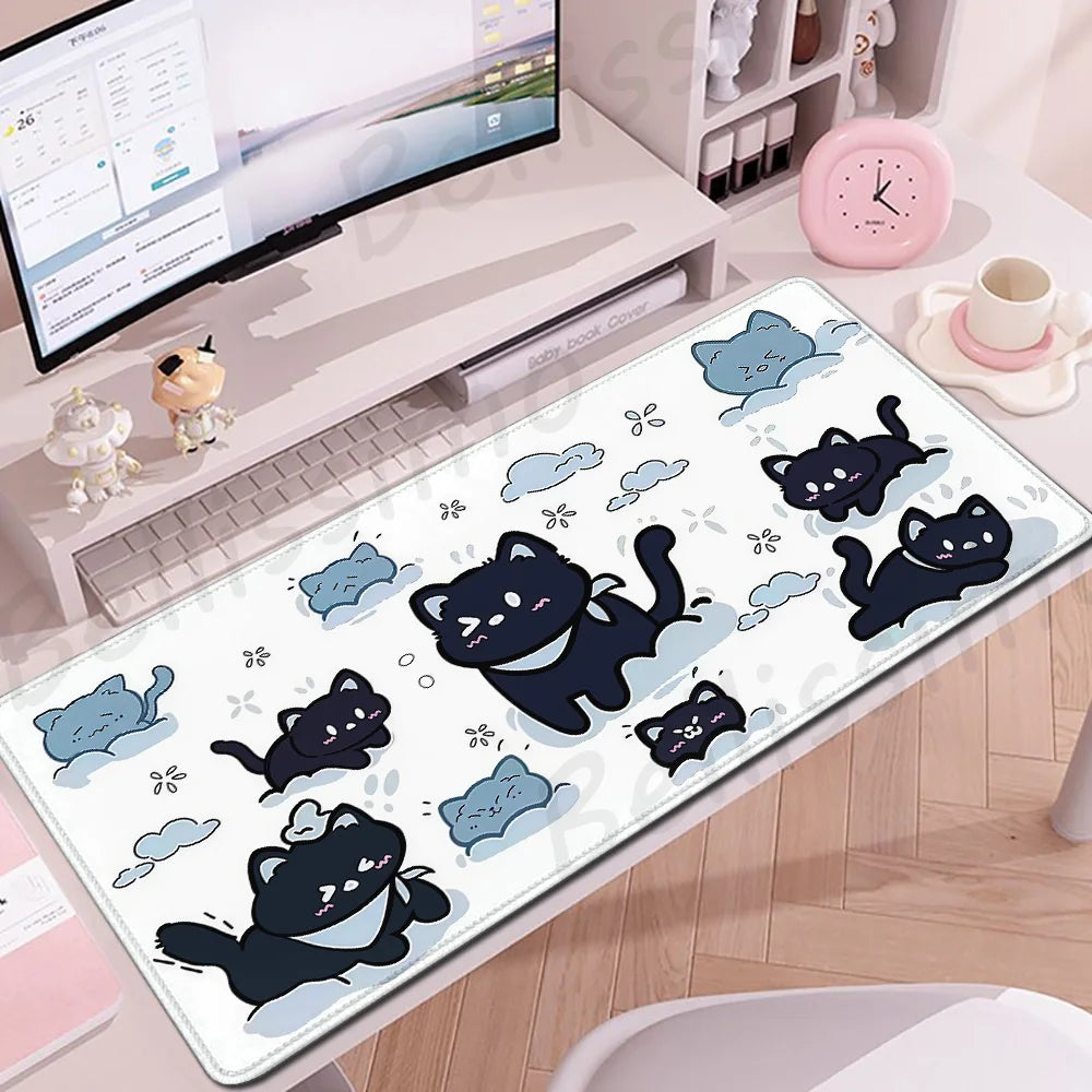 Blue Cloud Mouse Pad Cute Black Cat Mousepad Keyboard Extended Mat Large Gamer Mouse Mats E-Sports Desk Pad Gaming Accessories