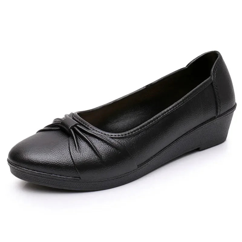 women fashion sweet light weight anti skid black round toe rubber shoes lady casual spring & autumn slip on flat loafers ca68