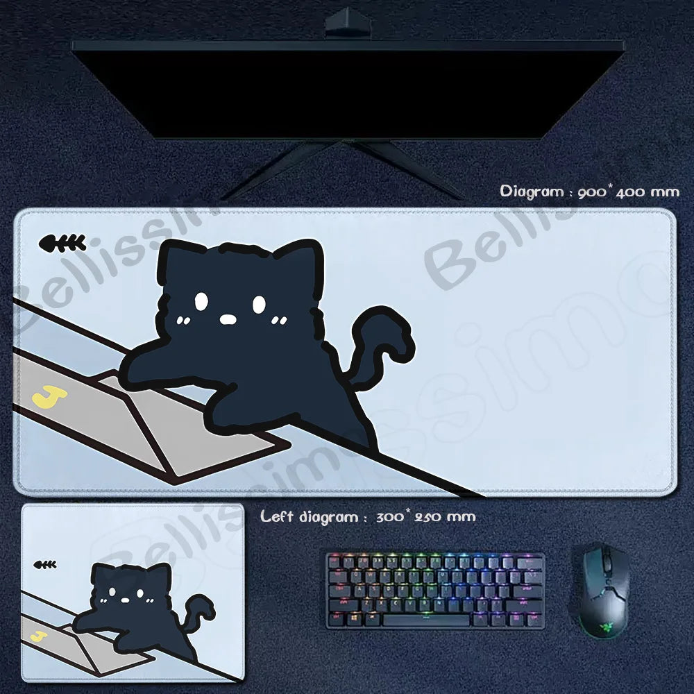 Blue Cloud Mouse Pad Cute Black Cat Mousepad Keyboard Extended Mat Large Gamer Mouse Mats E-Sports Desk Pad Gaming Accessories