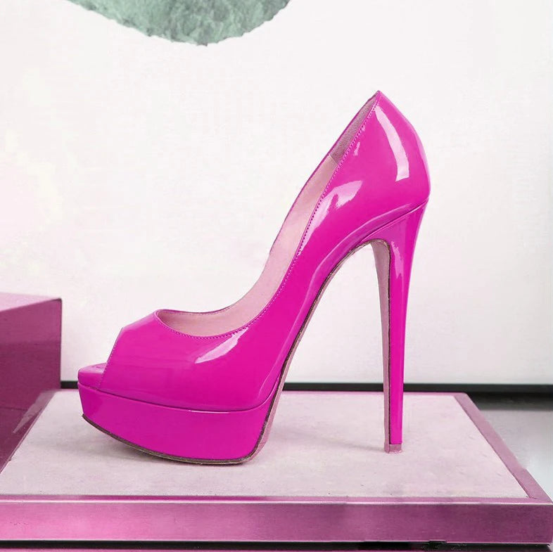 Candy Orange Green Peep Toe Ultra Heels Platform Pumps 14 cm High Heel Patent Leather Celebrity Shoes Woman Stage Fashion Heels