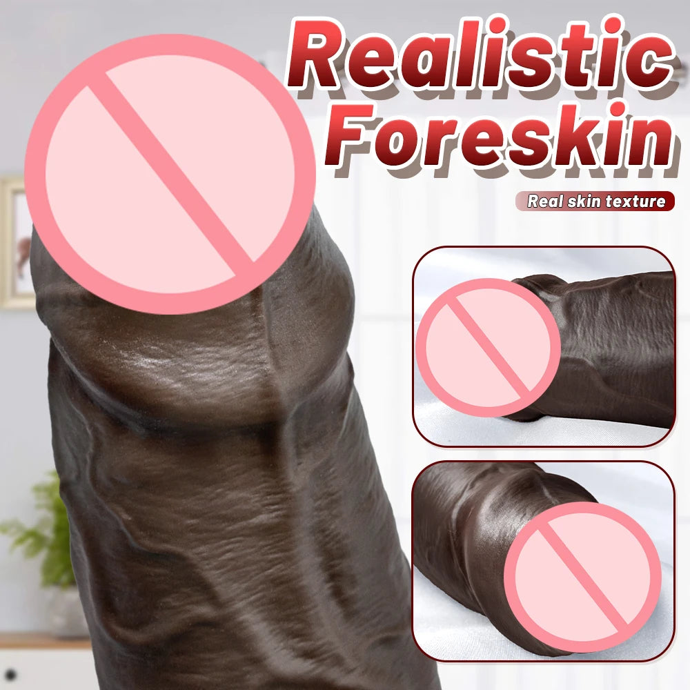 Big Dick Cock Silicone Penis Anal With Suction Cup Dick Soft Foreskin Dildo Black Soft Lifelike Dildo Realistic Skin For Women