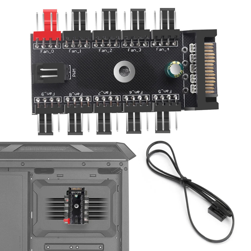 4-Pin PWM Fan Power Supply Cable 1 To 10 Way Splitter Hub SATA Powered 4 Pin PWM Fan Hub Cooler Cooling Adapter for PC Computer