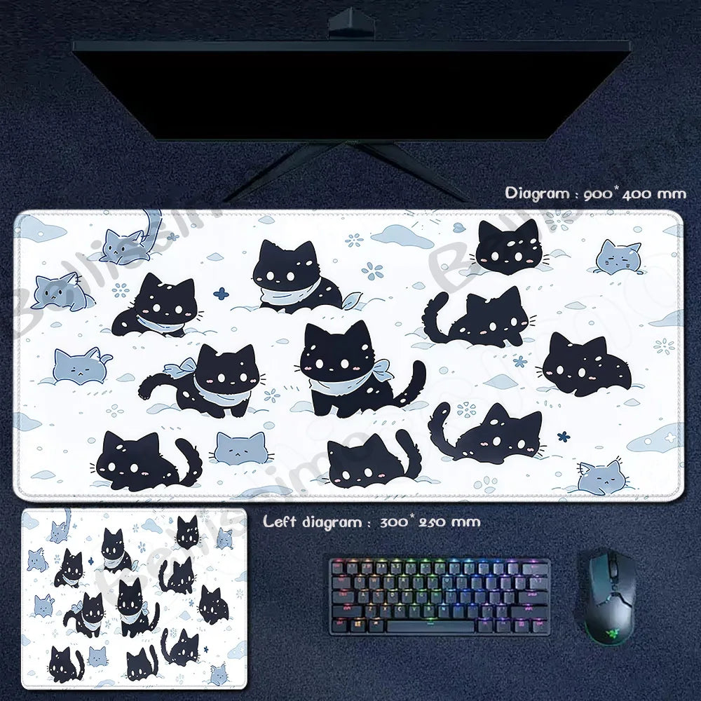 Blue Cloud Mouse Pad Cute Black Cat Mousepad Keyboard Extended Mat Large Gamer Mouse Mats E-Sports Desk Pad Gaming Accessories