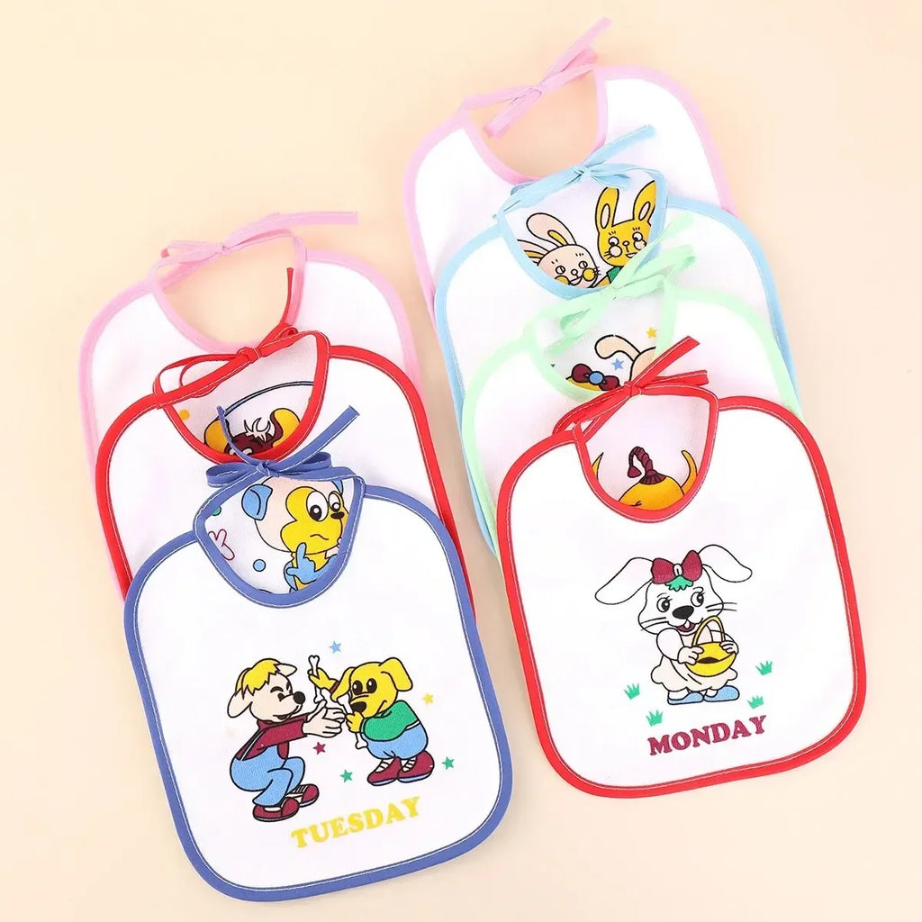 7pcs Set Mix Weekly Baby Bibs Infant Waterproof Burp Cloth Cartoon U Shaped Toddler Saliva Towels Bib for Boys Girls