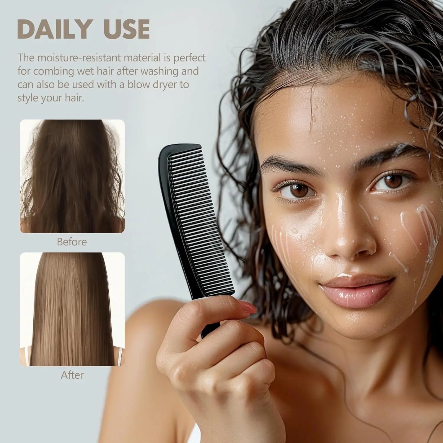 6PCS Wide Tooth Detangling Comb Set Anti-Static Hair Styling Combs for Curly Straight Long Hair Black