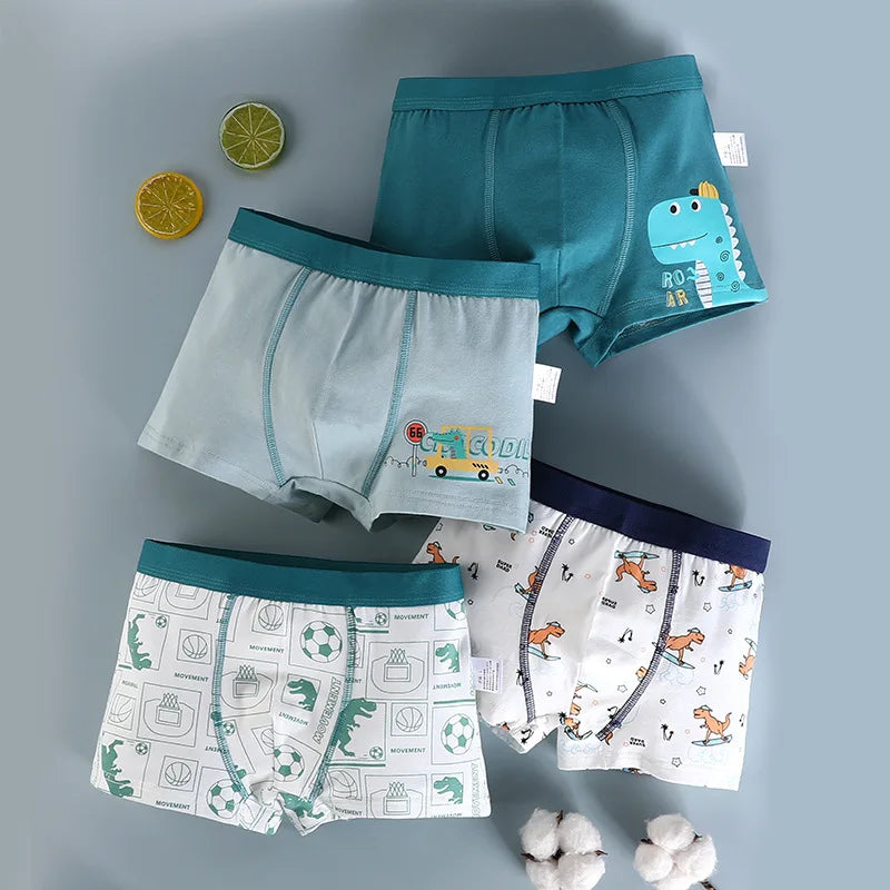 4PCS/Lot Children's Underwear Boys Pure Cotton Cartoon Print Panties For 1-13Years Student Boxer Shorts