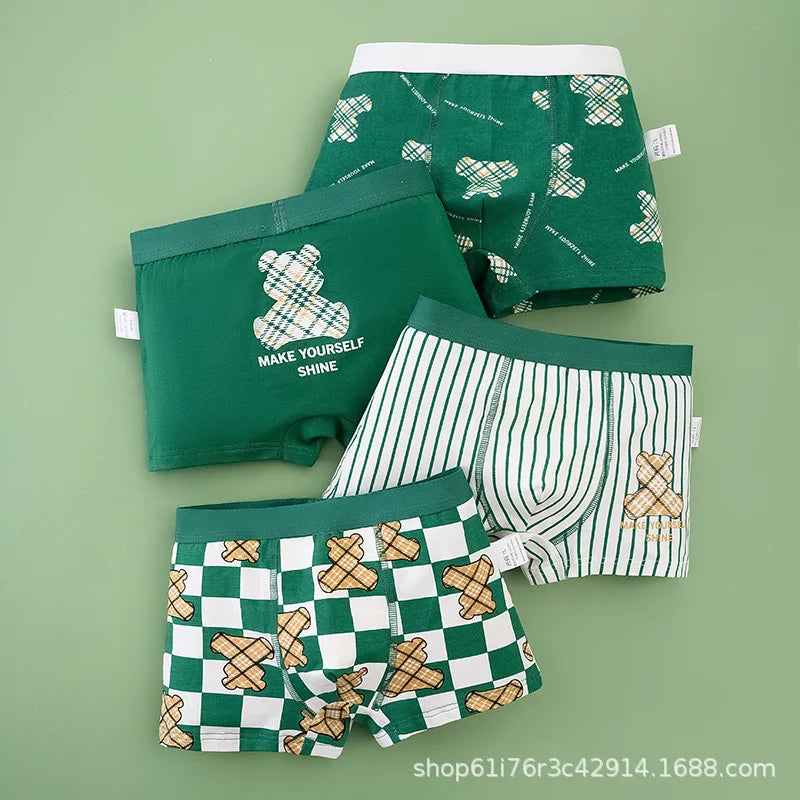 4PCS/Lot Children's Underwear Boys Pure Cotton Cartoon Print Panties For 1-13Years Student Boxer Shorts