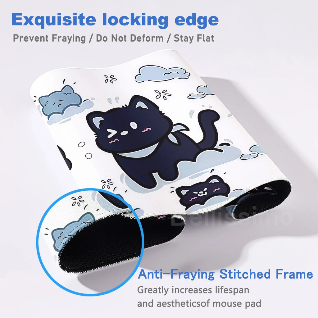 Blue Cloud Mouse Pad Cute Black Cat Mousepad Keyboard Extended Mat Large Gamer Mouse Mats E-Sports Desk Pad Gaming Accessories