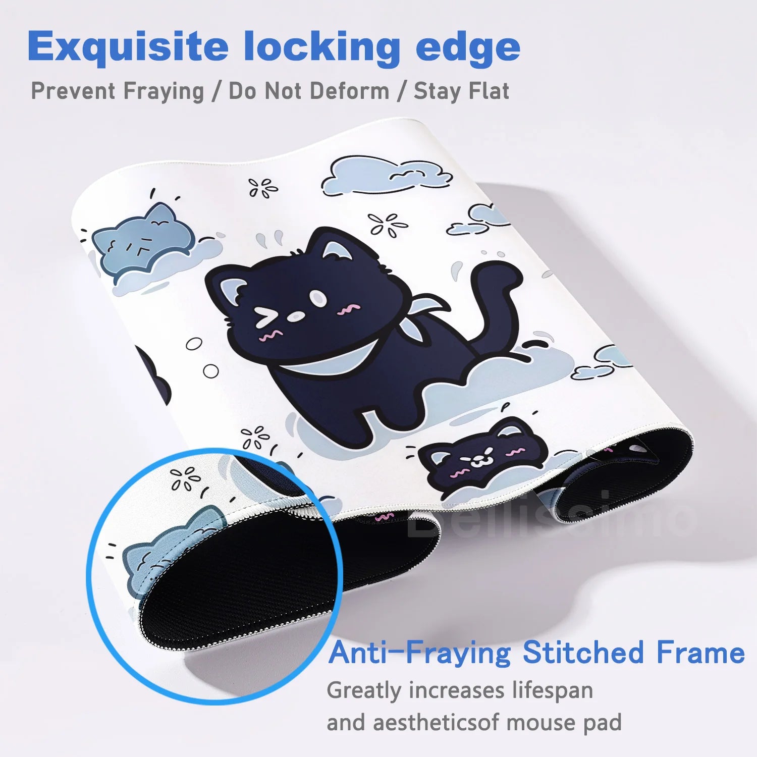 Blue Cloud Mouse Pad Cute Black Cat Mousepad Keyboard Extended Mat Large Gamer Mouse Mats E-Sports Desk Pad Gaming Accessories