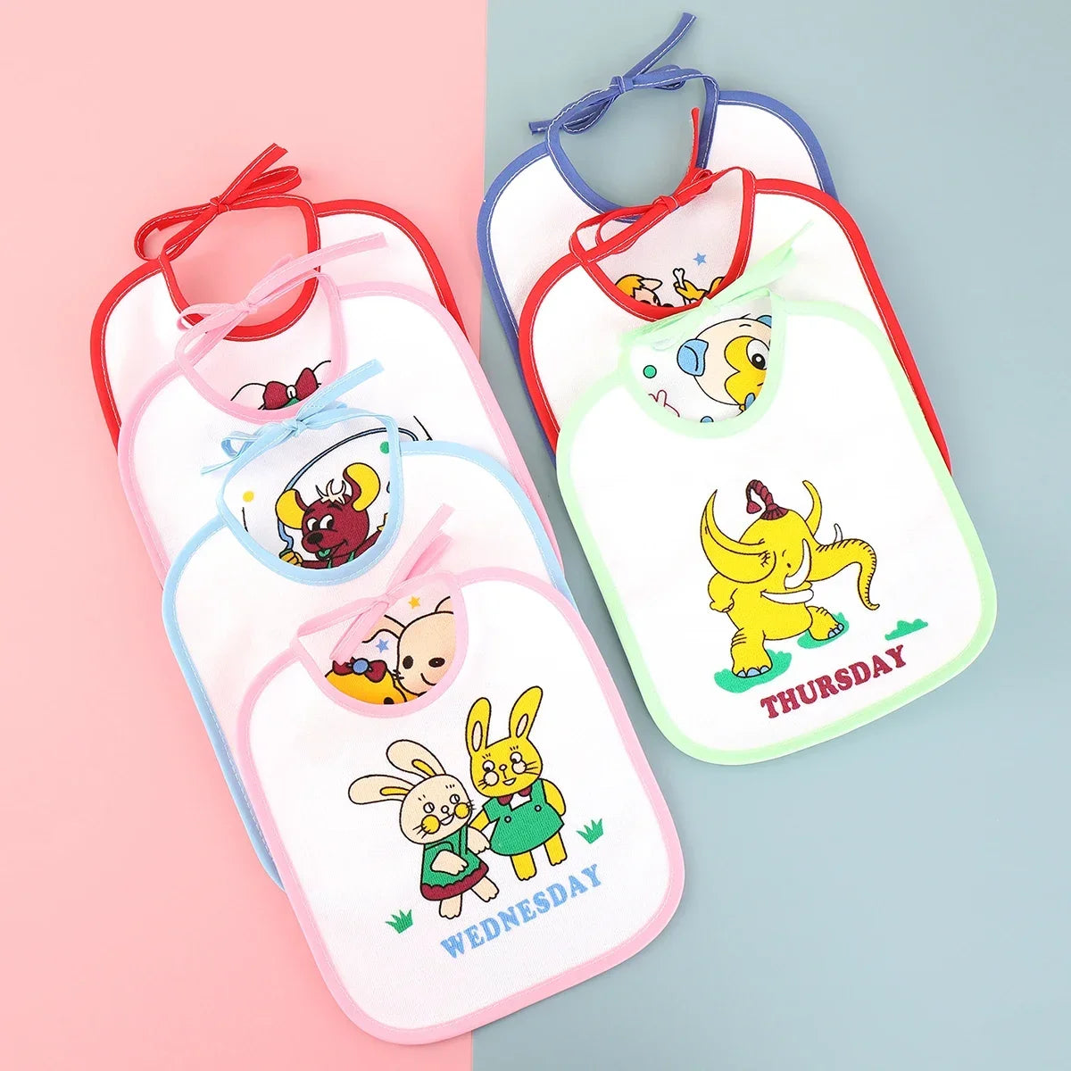 7pcs Set Mix Weekly Baby Bibs Infant Waterproof Burp Cloth Cartoon U Shaped Toddler Saliva Towels Bib for Boys Girls