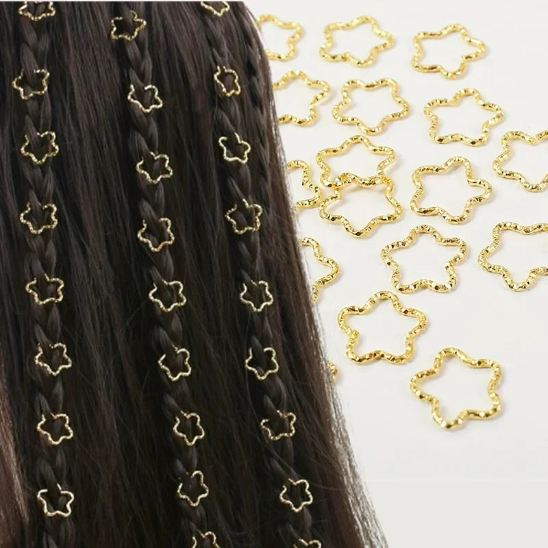 30PCS Hair Cuffs Rings Multi Style Braids  Alloy five-pointed star Hair Cuffs For Braids Metal Dreadlock Beads Accessories