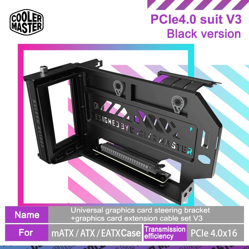 Cooler Master PCIE4.0 x16 V3 Universal Vertical GPU Holder Kit Graphics Card Steering Bracket GPU Bracket Extension Cable 300MM