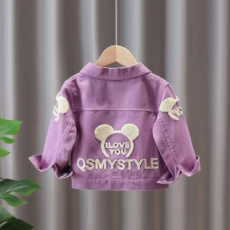 New Girls Denim Jacket Spring Autumn Cartoon Pattern Top Fashion Cowboys Cardigan Baby Casual Coats 0-6 Years