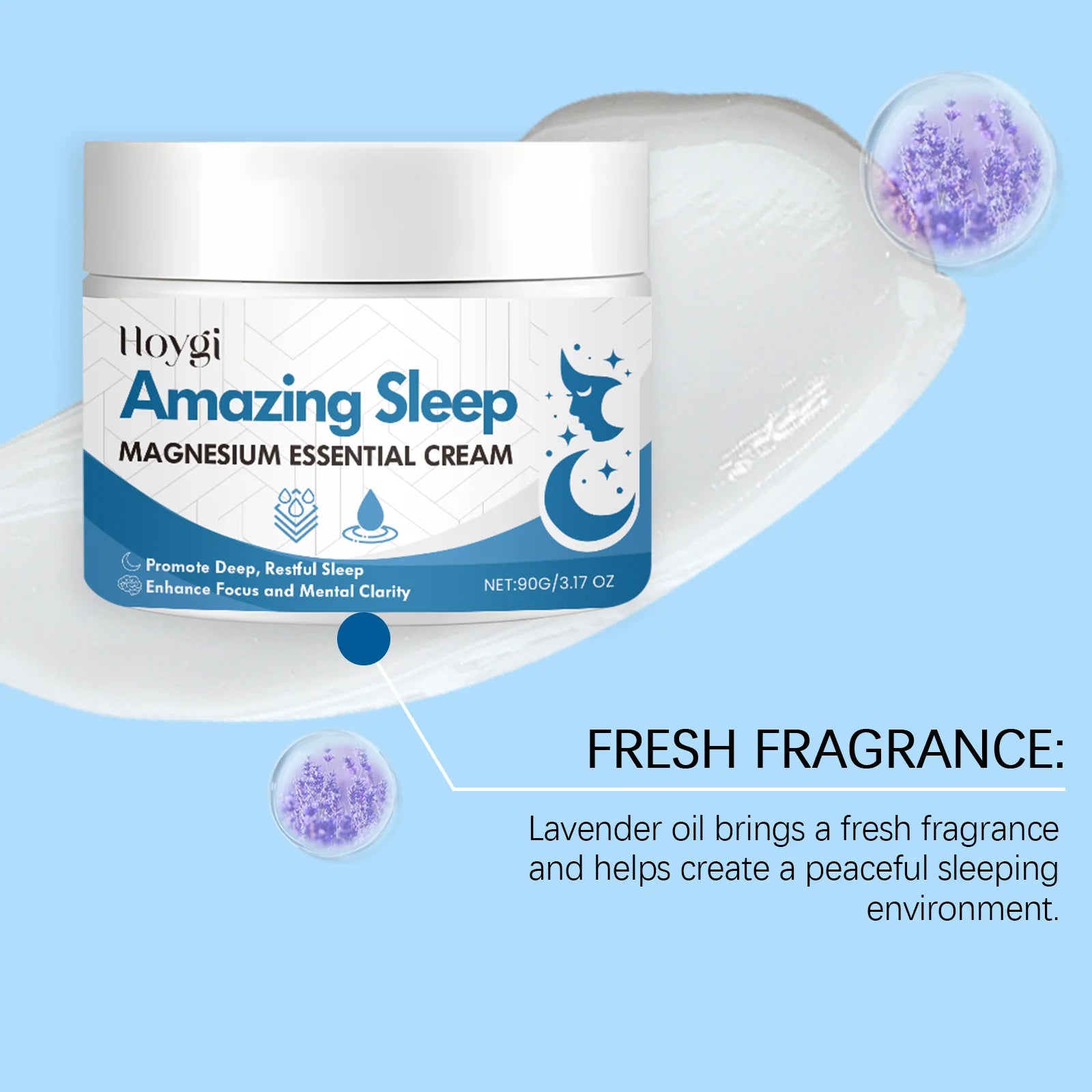 Hoygi Magnesium Cream Gentle Relaxing Hydrating Sleep Support Nighttime Body Lotion for All Skin Types Sensitive Dry Oily
