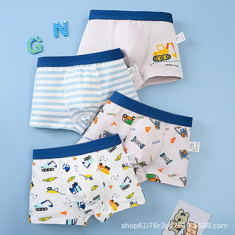 4PCS/Lot Children's Underwear Boys Pure Cotton Cartoon Print Panties For 1-13Years Student Boxer Shorts