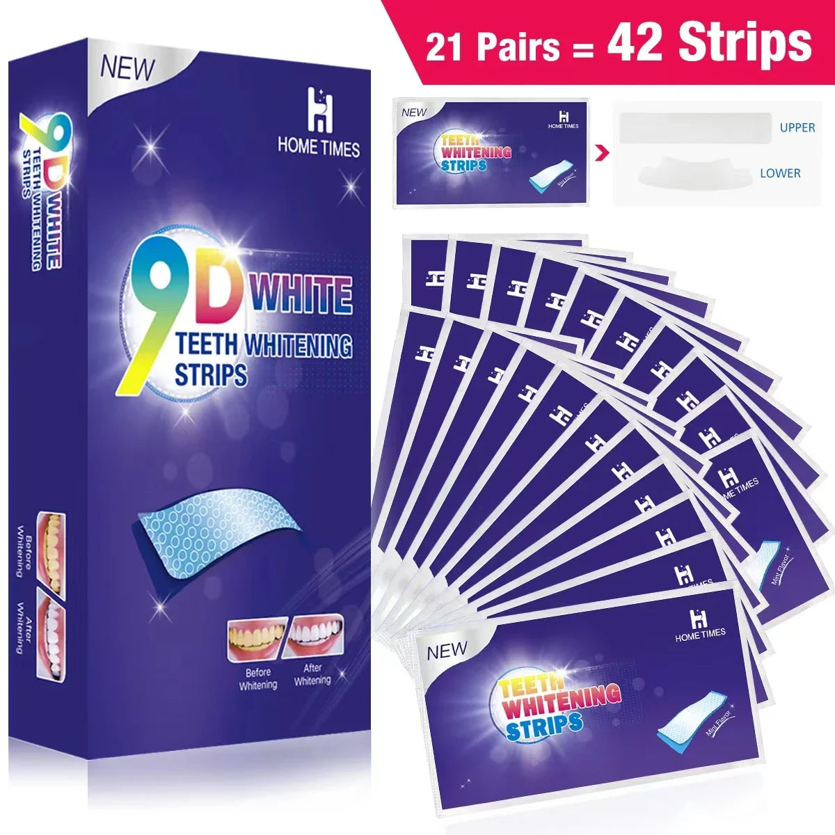 21/28 Pairs Teeth Brightening Strips for Teeth, 5D/9D Whitener Strips Reduced Sensitivity White Strips for Teeth Whitening