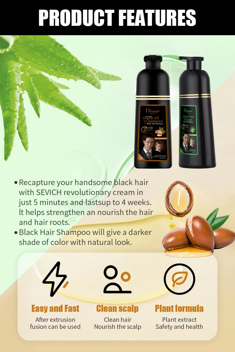 DISAAR 400ML Cover Grey Hair Morocco Argan Oil Care Fast Magic Black Hair Shampoo Dye Repair Damaged Improve Split Hair Rough
