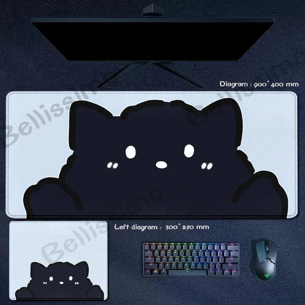 Blue Cloud Mouse Pad Cute Black Cat Mousepad Keyboard Extended Mat Large Gamer Mouse Mats E-Sports Desk Pad Gaming Accessories