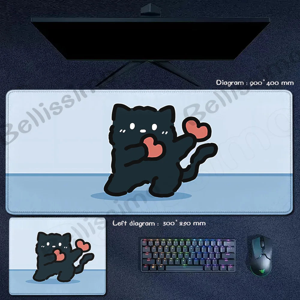 Blue Cloud Mouse Pad Cute Black Cat Mousepad Keyboard Extended Mat Large Gamer Mouse Mats E-Sports Desk Pad Gaming Accessories