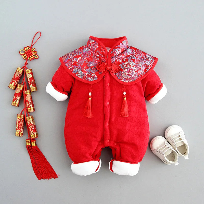 Baby Clothes Chinese Style New Year Clothes Thickened Baby Crawling Clothes Bodysuit Baby Clothes Winter Clothes