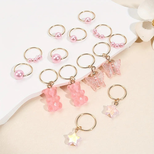14pcs Butterfly Bear Mixed Hair Rings Set Hair Braiding Dread Locks Dreadlocks Beads Gold Dirty Braids Hair Braid Tubes Decor