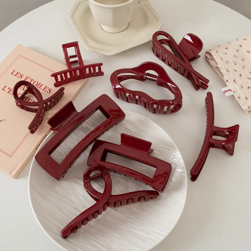 Plastic Red Hair Claw Women Girls Large Geometric Acrylic Crab Hair Clamp Elegant Barrettes Clip Female Fashion Hair Accessories