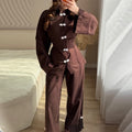Fashion Women's Linen Frog Buttons Top Pants Sets Stand Collar Mandarin Shirt Wide Leg Pant 2026 Spring Summer Lady Holiday Suit