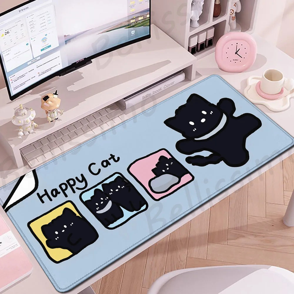 Blue Cloud Mouse Pad Cute Black Cat Mousepad Keyboard Extended Mat Large Gamer Mouse Mats E-Sports Desk Pad Gaming Accessories