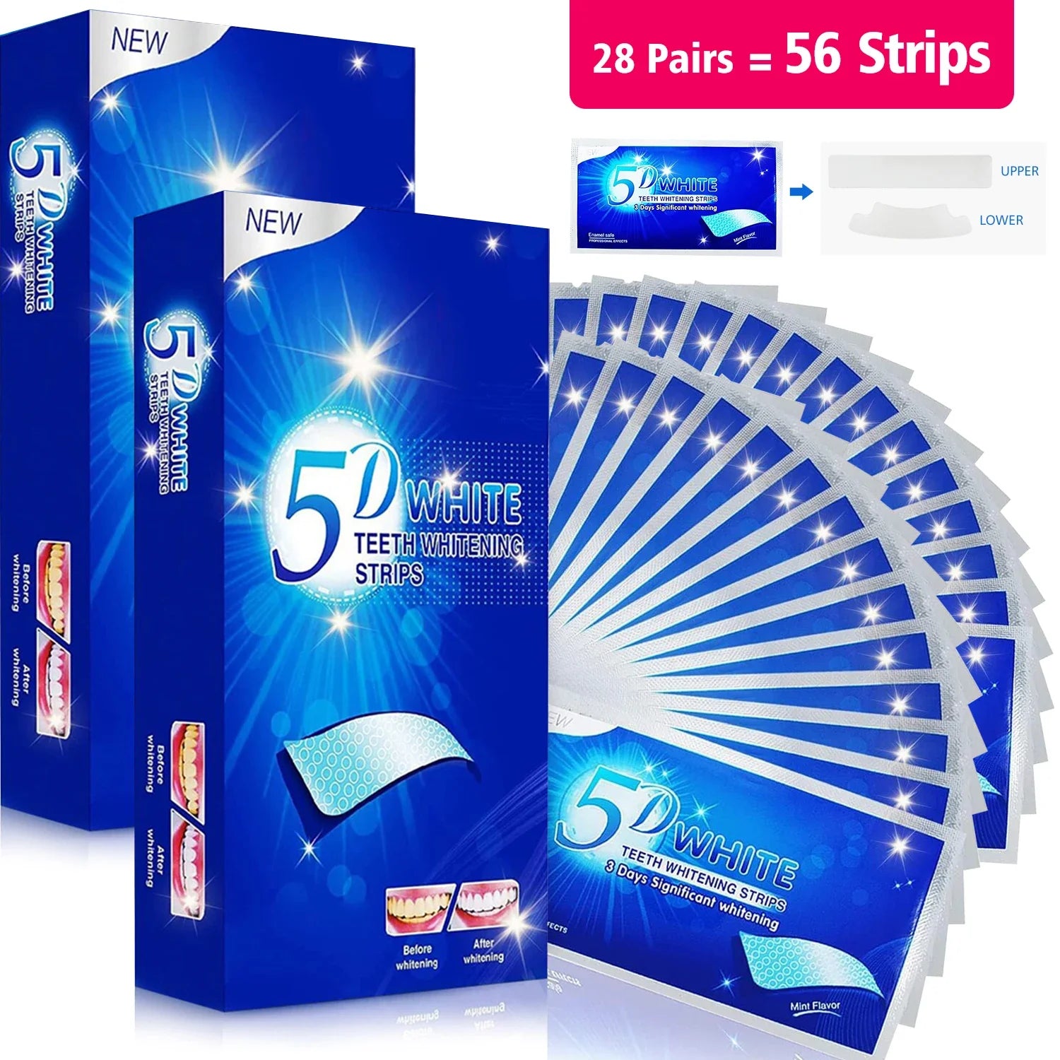 21/28 Pairs Teeth Brightening Strips for Teeth, 5D/9D Whitener Strips Reduced Sensitivity White Strips for Teeth Whitening