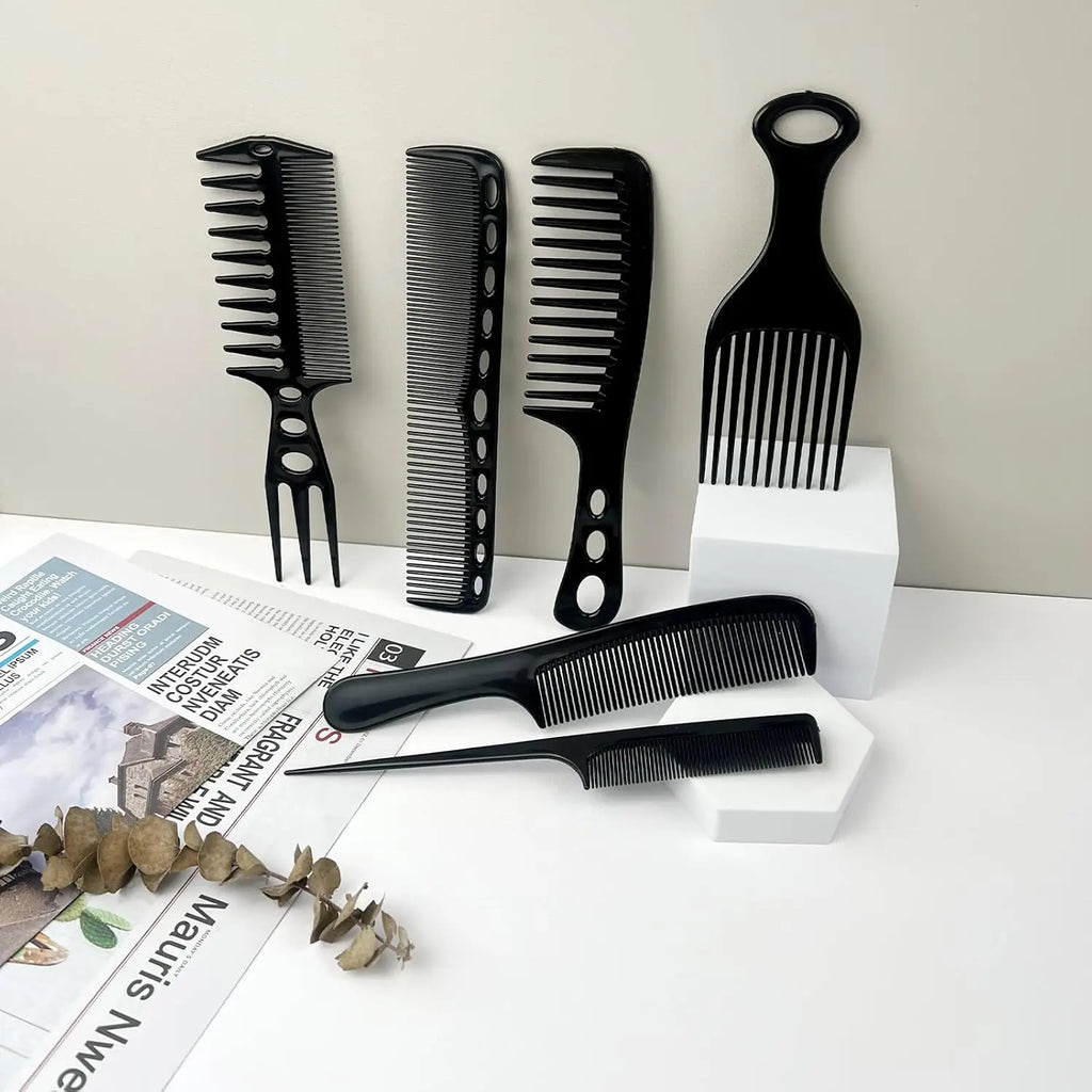 6PCS Wide Tooth Detangling Comb Set Anti-Static Hair Styling Combs for Curly Straight Long Hair Black