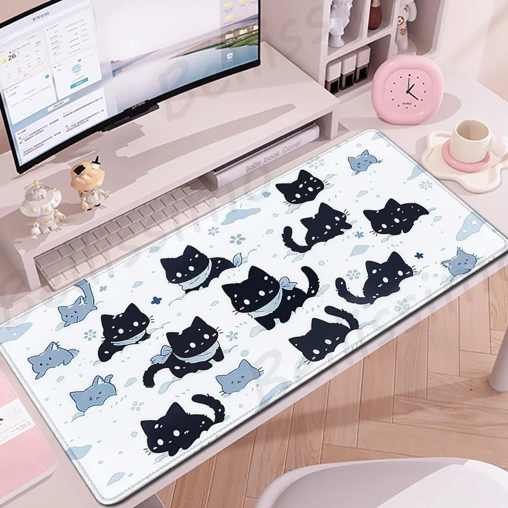 Blue Cloud Mouse Pad Cute Black Cat Mousepad Keyboard Extended Mat Large Gamer Mouse Mats E-Sports Desk Pad Gaming Accessories