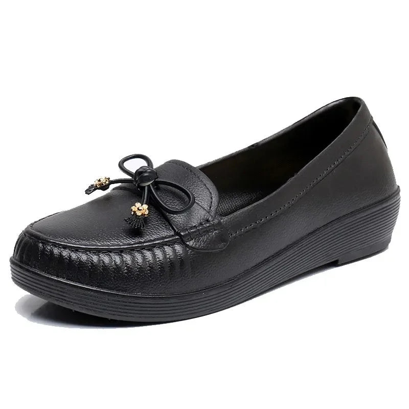 women fashion sweet light weight anti skid black round toe rubber shoes lady casual spring & autumn slip on flat loafers ca68