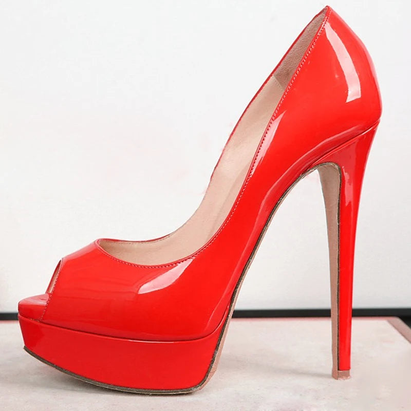 Candy Orange Green Peep Toe Ultra Heels Platform Pumps 14 cm High Heel Patent Leather Celebrity Shoes Woman Stage Fashion Heels