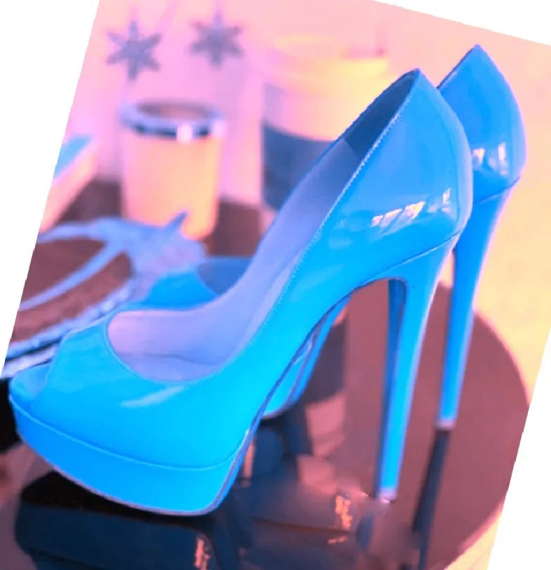 Candy Orange Green Peep Toe Ultra Heels Platform Pumps 14 cm High Heel Patent Leather Celebrity Shoes Woman Stage Fashion Heels