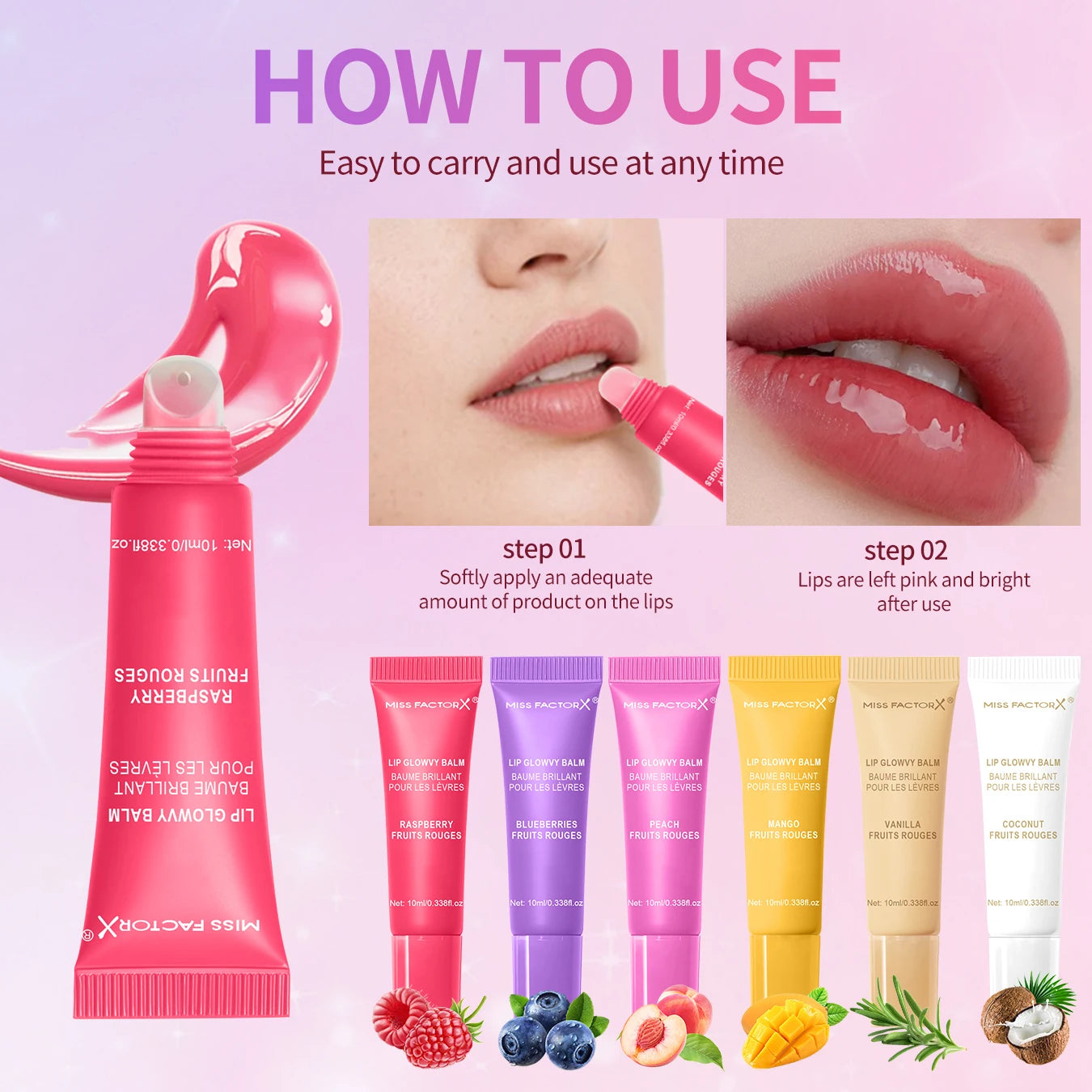 6-piece fruit flavored lip gloss set, moisturizing lip oil, glossy hydration, the best choice for women's holiday gifts