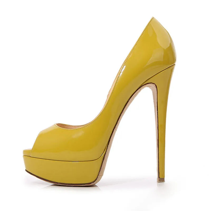Candy Orange Green Peep Toe Ultra Heels Platform Pumps 14 cm High Heel Patent Leather Celebrity Shoes Woman Stage Fashion Heels