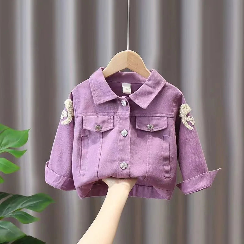New Girls Denim Jacket Spring Autumn Cartoon Pattern Top Fashion Cowboys Cardigan Baby Casual Coats 0-6 Years