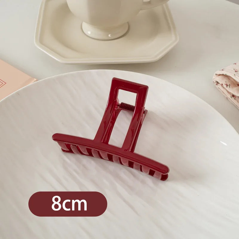 Plastic Red Hair Claw Women Girls Large Geometric Acrylic Crab Hair Clamp Elegant Barrettes Clip Female Fashion Hair Accessories