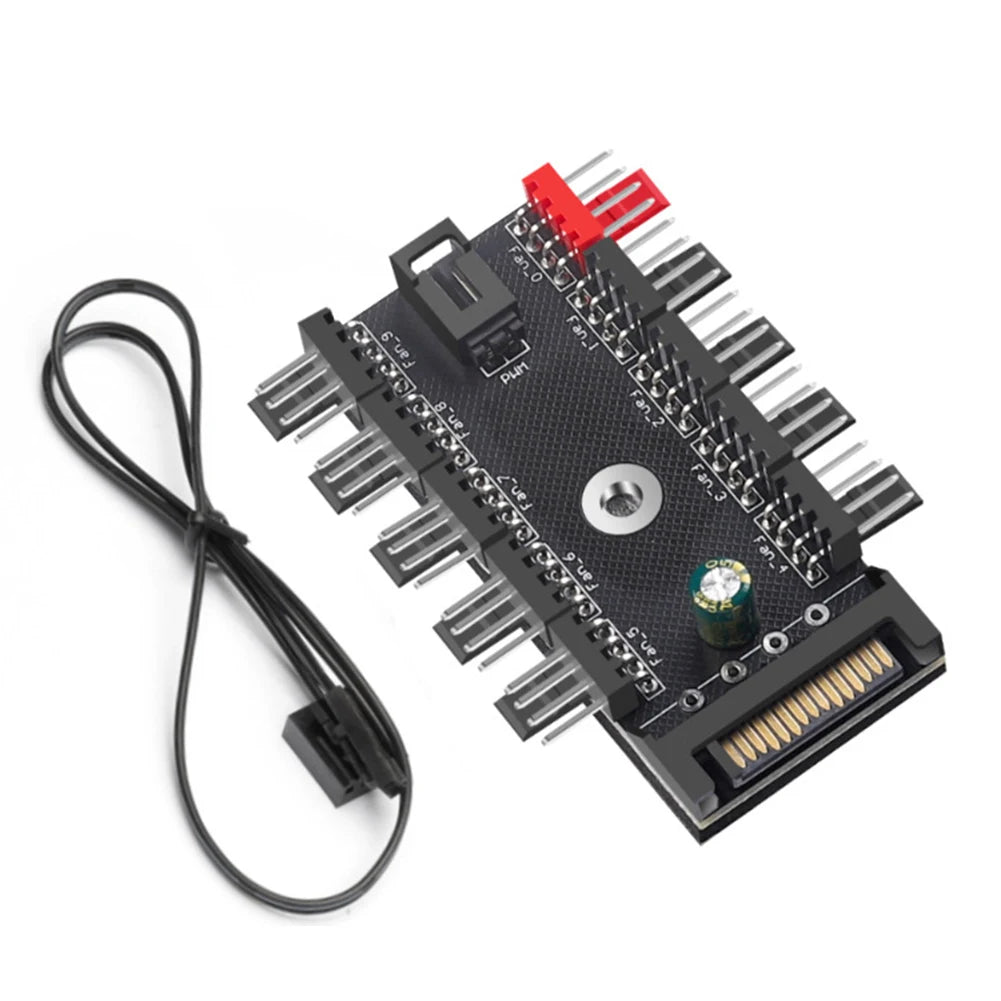 4-Pin PWM Fan Power Supply Cable 1 To 10 Way Splitter Hub SATA Powered 4 Pin PWM Fan Hub Cooler Cooling Adapter for PC Computer
