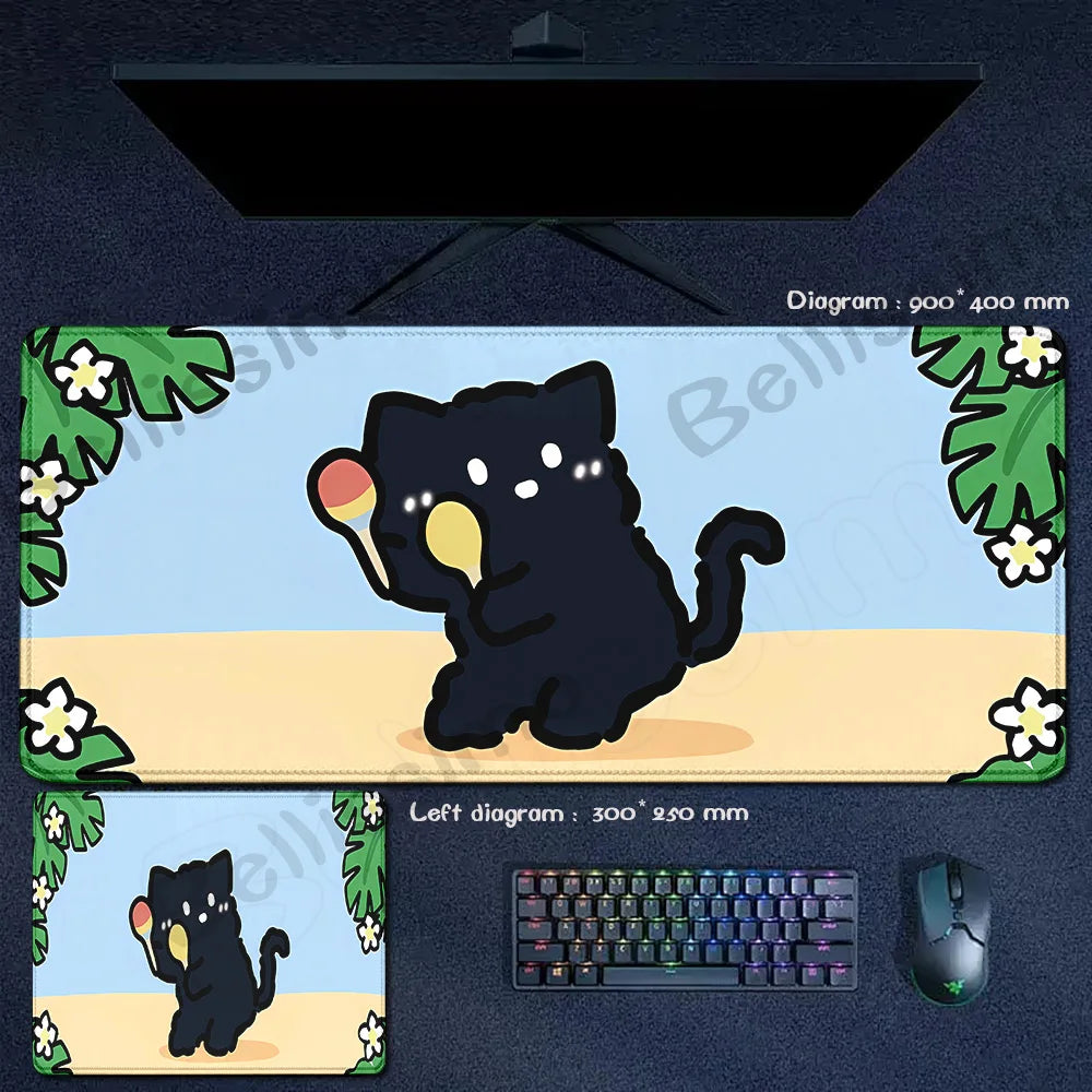 Blue Cloud Mouse Pad Cute Black Cat Mousepad Keyboard Extended Mat Large Gamer Mouse Mats E-Sports Desk Pad Gaming Accessories
