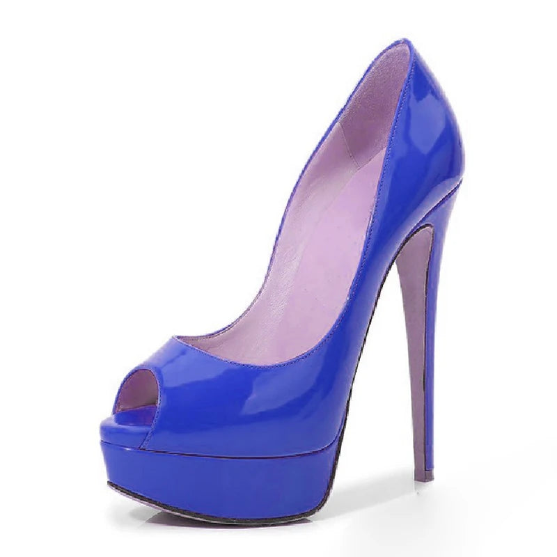 Candy Orange Green Peep Toe Ultra Heels Platform Pumps 14 cm High Heel Patent Leather Celebrity Shoes Woman Stage Fashion Heels
