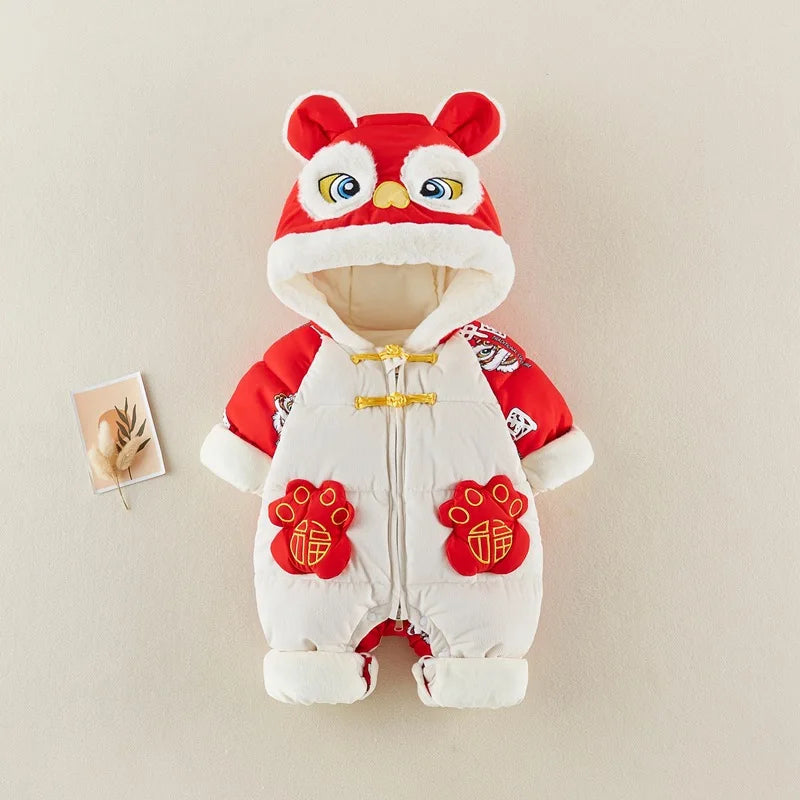 Baby Clothes Chinese Style New Year Clothes Thickened Baby Crawling Clothes Bodysuit Baby Clothes Winter Clothes